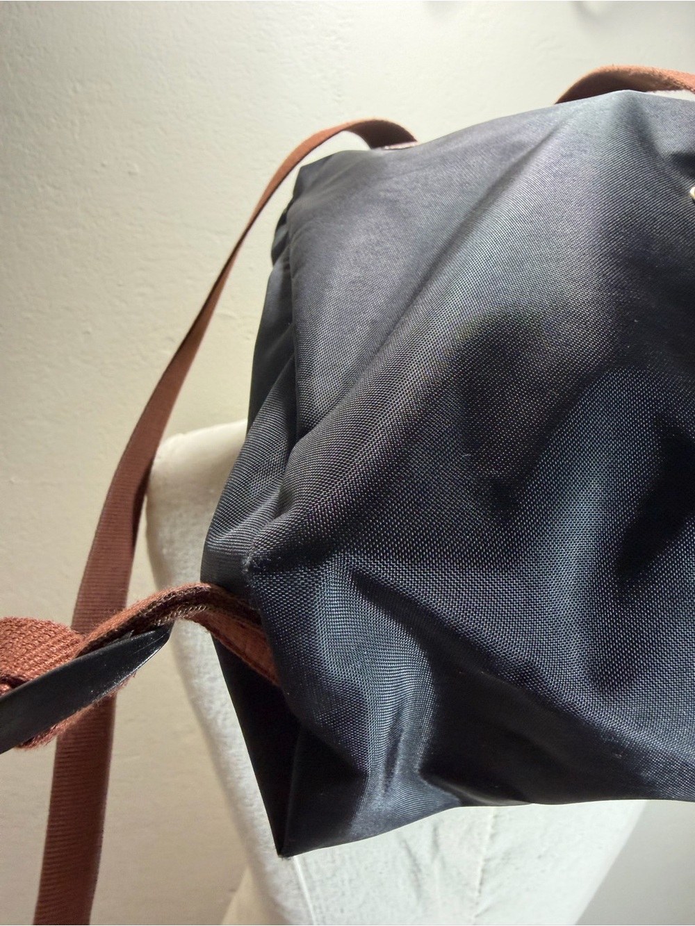Longchamp Black Nylon Backpack with Brown Leather Trim - Picture 10 of 15